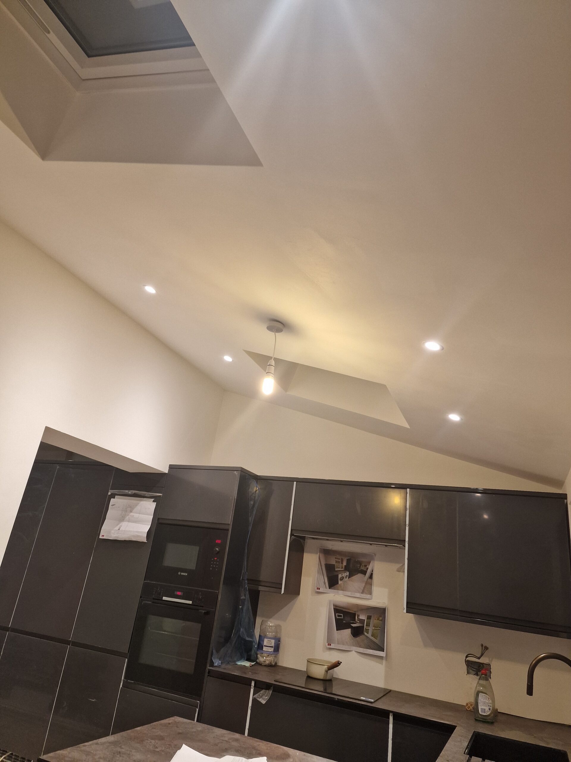 Kings Norton Extension works progress picture showing house in Birmingham with new kitchen lighting | ID Property Developments